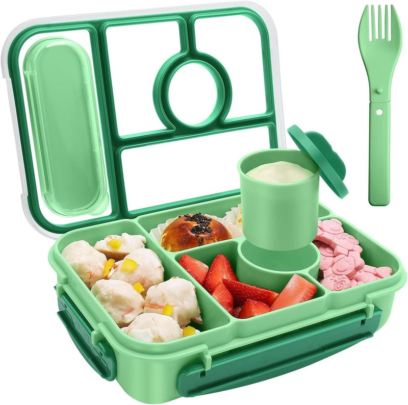 Amathley Bento Box Adult Lunch Box Kids,Lunch Containers for Adults/Kids/Toddler,5 Compartments Bento Lunch Box with Sauce Vontainers,Microwave & Dishwasher & Freezer Safe,BPA-Free(Green) - Image 1